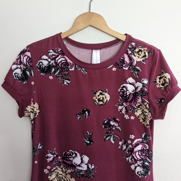 Rose Print Floral Bodycon Midi Dress, Wine Red, Women's Size Large - Picture 4 of 6